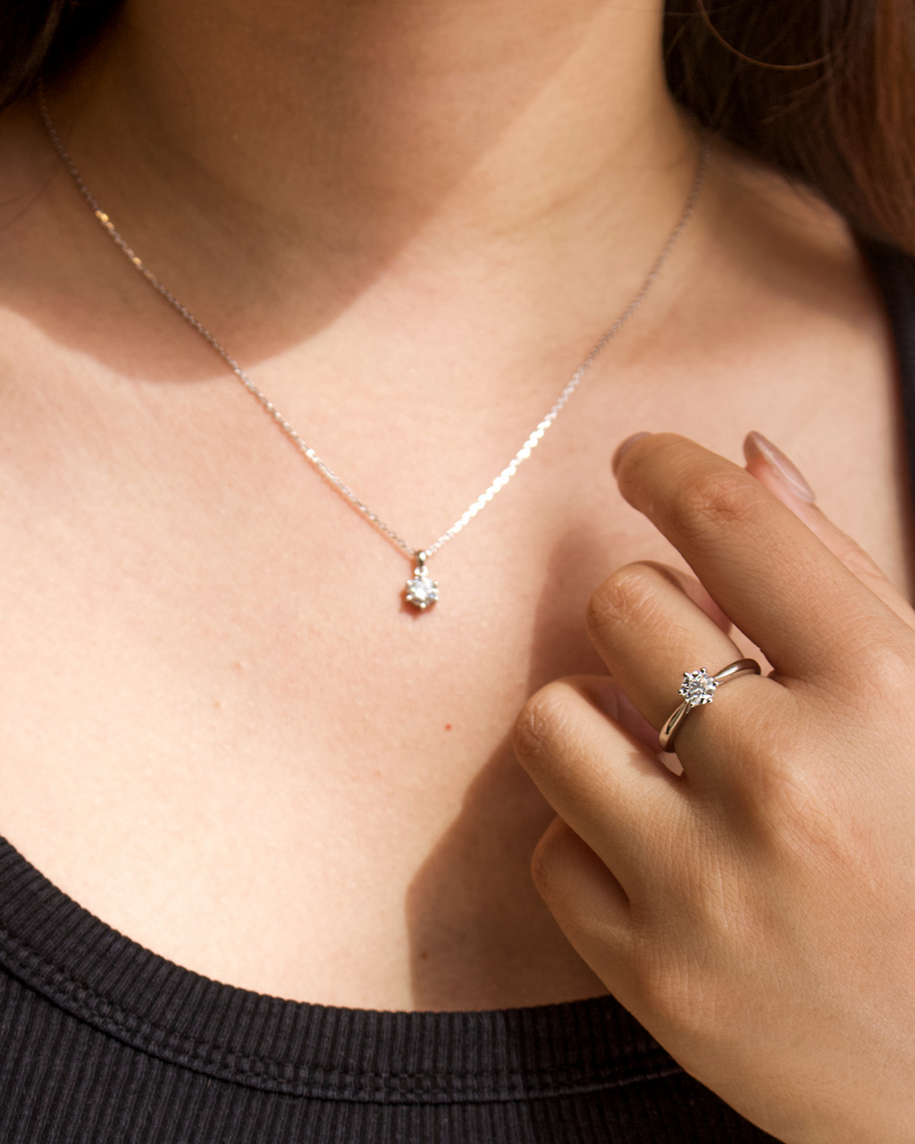 Anel de noivado solitário com diamante cultivado de 0,5 ct em prata 925