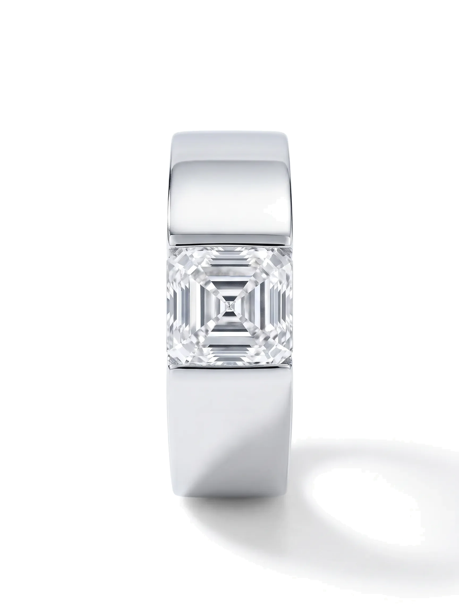 Anel de noivado de diamante cultivado asscher 1,38ct aro largo em ouro branco 14k — 1999