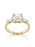 Anel de noivado de diamante cultivado lapidação asscher 3,5ct com trilogia de baguetes em ouro 14k — 1999