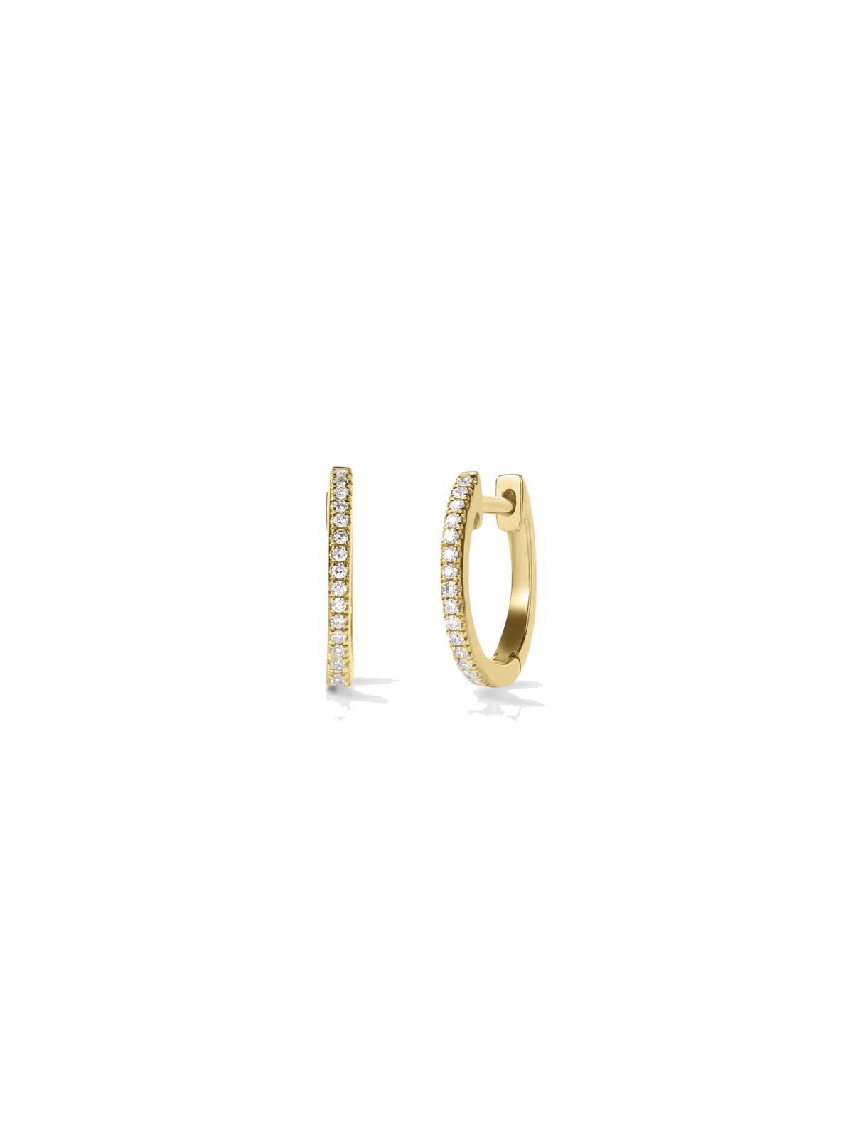 Argola huggie cravejada de diamante cultivado em ouro 14k — 1999