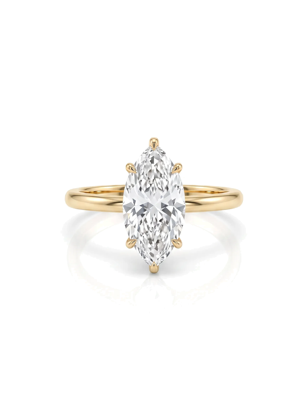 Anel de noivado solitário diamante marquise navete cultivado — fundo branco