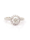Anel de noivado diamante redondo halo cultivado — fundo branco